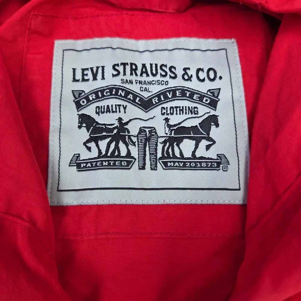 Levi's Colorblock Windbreaker Anorak Jacket Mens XL Red Navy Blue Half Zip Logo